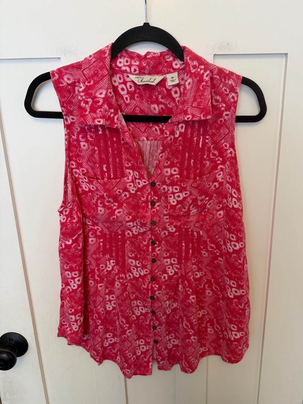 Caffe Marrakech sleeveless button-down pink white abstract print size medium